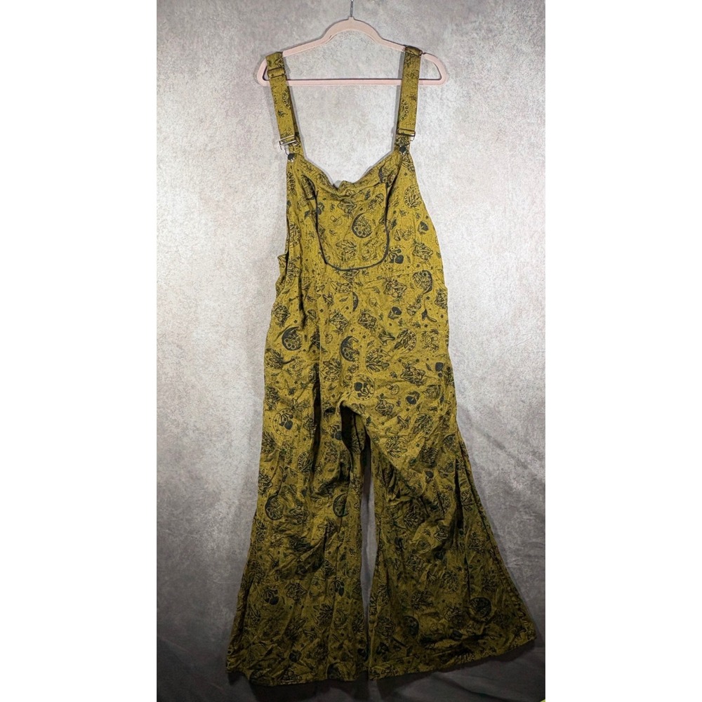 Karma Nepal Craft Overalls Women Plus Size Yellow Mushroom Celestial Boho Hippie